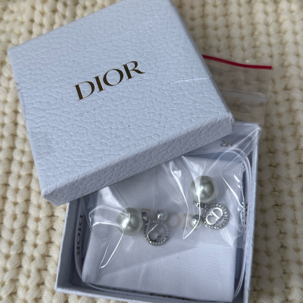 Dior Silver and White Pearl Earrings